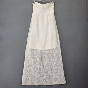 Vanity White Maxi Dress Stretch Preppy Lace Sultry Strapless Gown Womens Size M